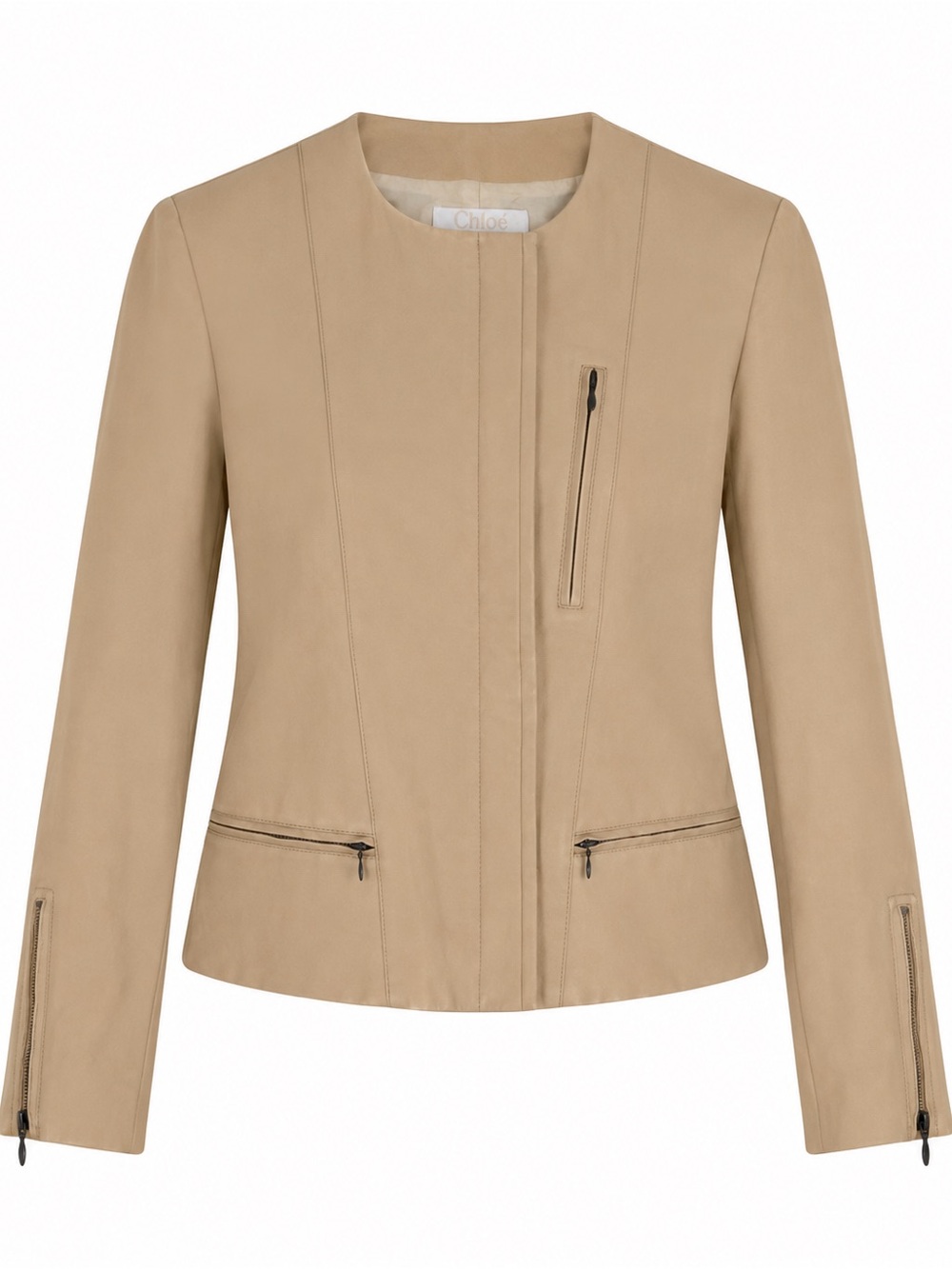 Chloé Beige Cotton Silk-Lined Collarless Zip Jacket FR 38